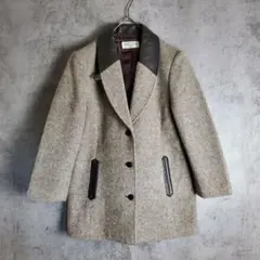 【ヴィンテージ】テーラードジャケット 異素材 ウール レザー バイカラー レトロ