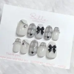 ネイルチップ チェック フレンチガーリー ワンホン 韓国 量産型 オーダー