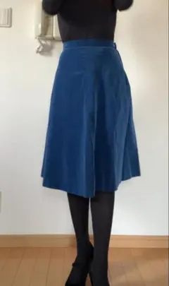 青 ブルー スカート フレア 膝丈