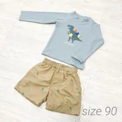 恐竜プリント長袖ラッシュガードと水着セット　サイズ90