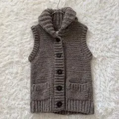 LUCA　手編み風ウールニットベスト　F　ブラウン　襟付き　ノースリ◆A1327