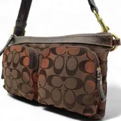 良品 COACH ショルダーバッグ キャンバス レッド シグネチャー