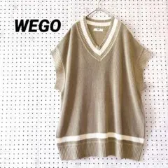 ウィゴー スポーティニットベスト 配色ライン ベージュ（L）レイヤード ゆるだぼ