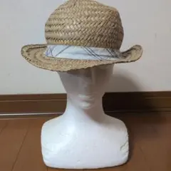 キッズ 麦わら帽子 チェック柄リボン付き