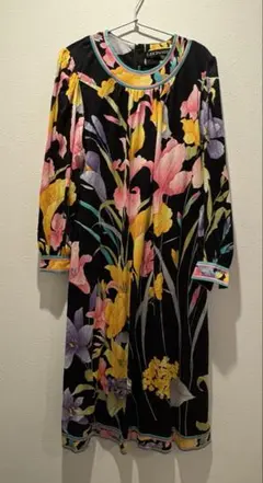 LEONARD 花柄 ゴールドベルト ロング ワンピース L フラワープリント LEONARD 花柄 ゴールドベルト ロング ワンピース L フラワー