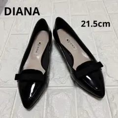 【超美品】DIANA　ダイアナ　パンプス　エナメル　リボン付き　黒　21.5㎝