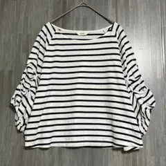 ビームスハート　タックスリーブ ボートネック ボーダーカットソー　七分袖