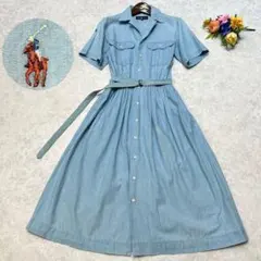 ラルフローレン デニム シャツワンピース ヴィンテージ ベルト ポニー刺繍 半袖