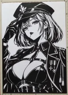 【切り絵 イラスト】軍服の女性 オリジナルキャラクター アート A4