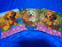 ダックスのイラストフラットポーチ 3点セット