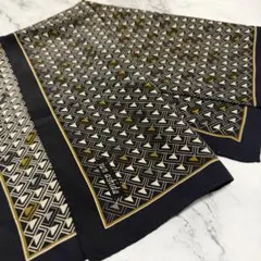 ジュンアシダ シルク スカーフ 大判 総柄 ブラック