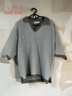 ニコアンド スキッパー襟 5分袖ニット 鹿の子編み グレージュ