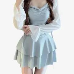 新品✨️レディース ワンピース水着 体型カバー フレア パット付き Mサイズ