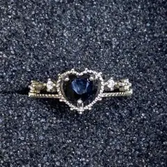 J347ブラックスピネル　ハートsv925シルバーリング　フリーサイズ