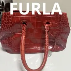 Furla 赤 クロコダイル風 ハンドバッグ