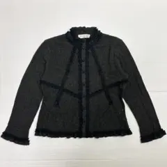 セモア ニットカーディガン フリル レース編み 茶×黒 アンゴラ カシミア混 Mのサムネイル