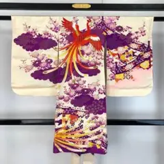 子供着物 七五三 3歳 飛翔鶴 筒に花柄模様 エ霧紋 金銀彩 CK-7359