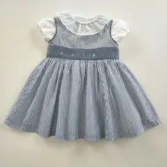 美品★80cm familiar ファミリア 青ストライプ ワンピースのサムネイル