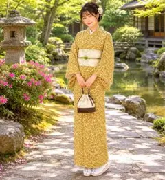 緑系花柄フルレングス着物のサムネイル