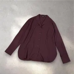 【美品】ユニクロ レーヨン エアリーオープンカラーシャツ ワイン ボルドー Mのサムネイル