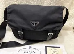 プラダ ショルダーバッグ メッセンジャー 三角ロゴ ナイロン レザー ブラック