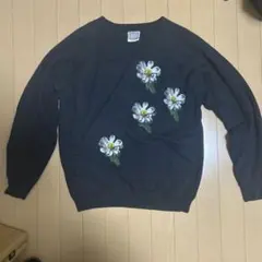 Hanes 花柄刺繍 トレーナー Lサイズ ダークブルー