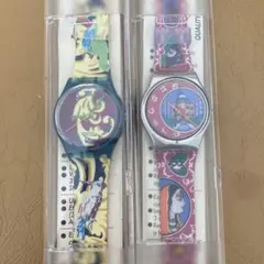ジャンク品！Swatch カラフルアートデザイン 時計 2点セット