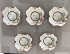古九谷 明治期 手描き 青粒 飾り皿 5枚