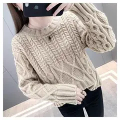 レディース ケーブルニット Sサイズ トップス セーター ベージュ 冬服