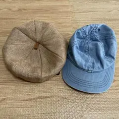ベレー帽とキャップ セット　ベージュ　デニム　青