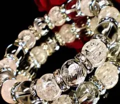 12mm 銀彫四神獣水晶 本水晶 クラック水晶 天然石 パワーストーンブレス