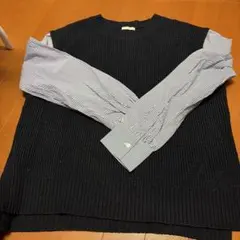 値下げ。GUネイビー ニット レイヤードシャツ