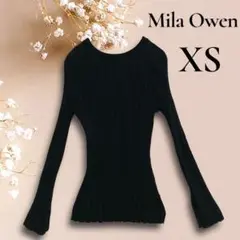 Mila Owen リブニット　黒　バックオープン　フレア袖　綺麗め　上品