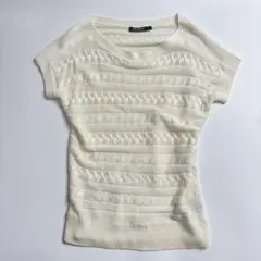 美品　LAUREN 半袖　ケーブルニット　コットン　レーヨン　M