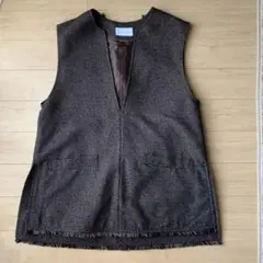 ダークブラウン Vネック ベスト フリンジ付き