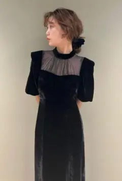 lilybrown ベロアシアーネックドレス