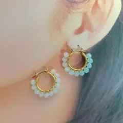 ガラスカットビーズ　フープピアス