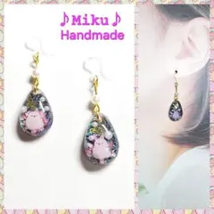 No.1610-B シマエナガ☆お花☆パール☆レジン☆ピアス・イヤリング