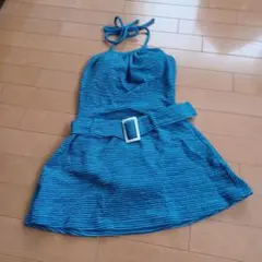 青色ストライプ柄ワンピース水着