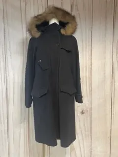 LAULA ファー付きウールモッズコート　ネイビー