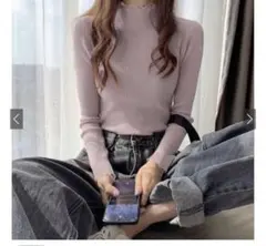 ハイネックメロウリブニットトップス