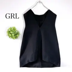 GRL【F】オーバーサイズベスト　ジレ　Ｖネック コーデュロイ　薄手　ブラック