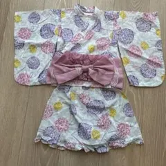 浴衣　セパレート　ワンピース　スカート　ゴム　リボン　紫陽花　水色　ピンク　紫