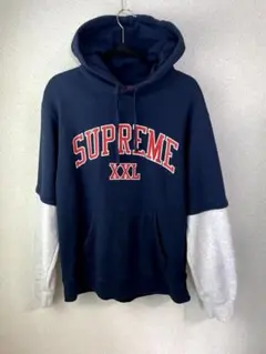 （美品）SUPREME XXL フード付きパーカー ネイビー/グレーサイズM