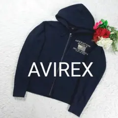 【美品】AVIREX パーカー ネイビー アビレックス 両面プリント 裏起毛