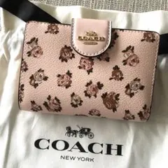 新品 COACH コーチ 二つ折り 財布 フラワー ピンク