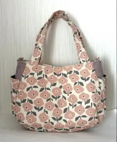 チューリップトートバッグ　ピンク　北欧調花柄　ハンドメイド