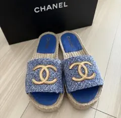 CHANEL シャネル ココマーク エスパドリーユ サンダル ミュール ブルーのサムネイル