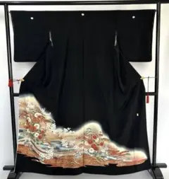 黒留袖【化繊】★身丈163.4 ✭結婚式・着付け,舞台衣装★中古扱い