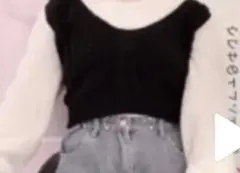 SHEIN Vネックニット ブラック/ホワイト 長袖